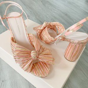 BRAND NEW LOEFFLER RANDALL Camellia Bow Heel Pink Bermuda/Gold Heels